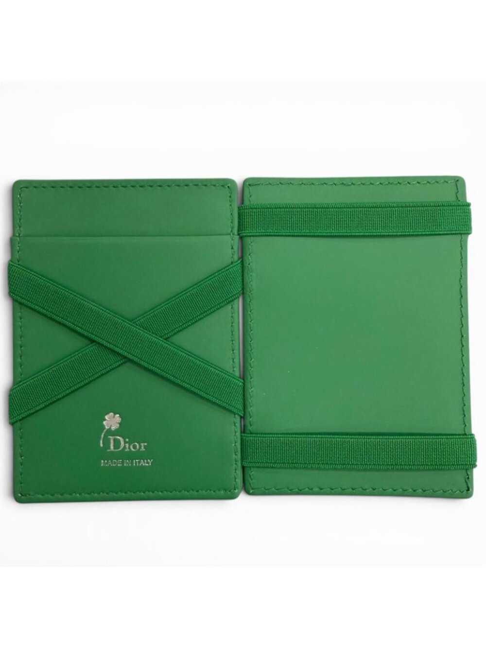Dior Magic Wallet Calfskin Leather Clover Embossed Bifold Card Case Green - Picture 5 of 11